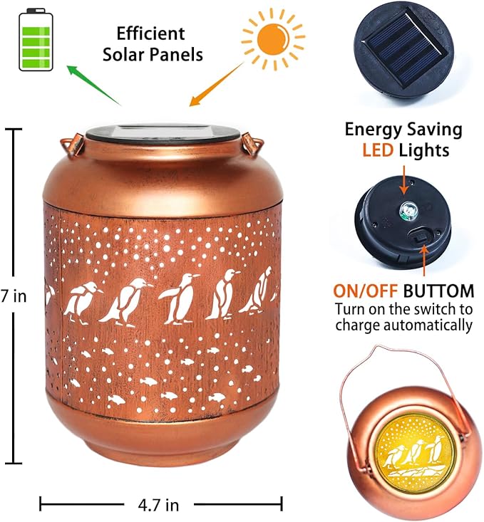 Penguin Solar Lanterns Outdoor Waterproof,Hanging Solar Lights Penguin Gifts for Women Men Metal LED Decorative Light for Yard,Patio,Lawn,Tabletop,Pathway,Landscape,Garden Decor