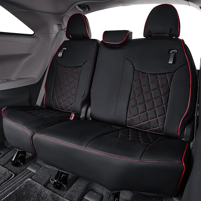 EKR Sienna Seat Covers for 2011-2020 Toyota Sienna LE,XLE, SE,XLE Premium 2nd Row 4/2/4 Split,8 Seats,Waterproof Car Seat Cover Full Set,Car Seat Protectors- Three Row,Leather(Black with Red Piping)