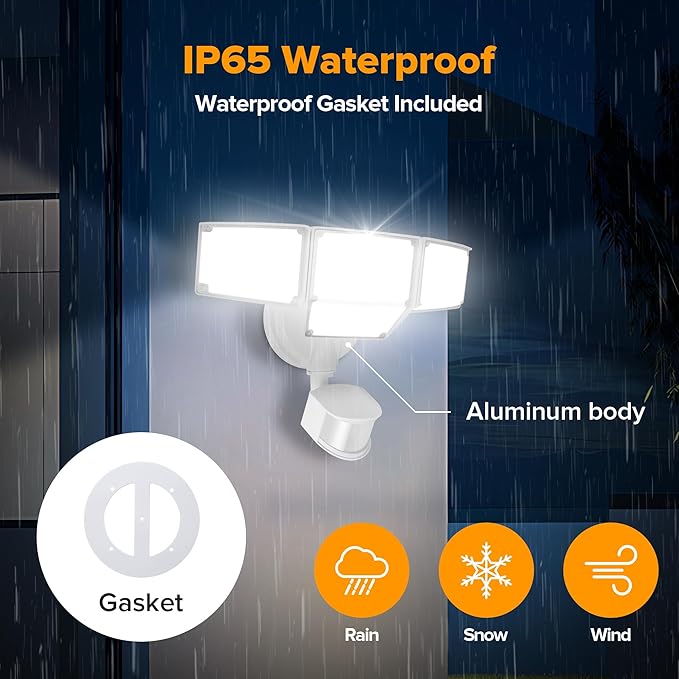LUTEC 80W 9000LM LED Security Lights Motion Sensor Outdoor Lights, 4 Head LED