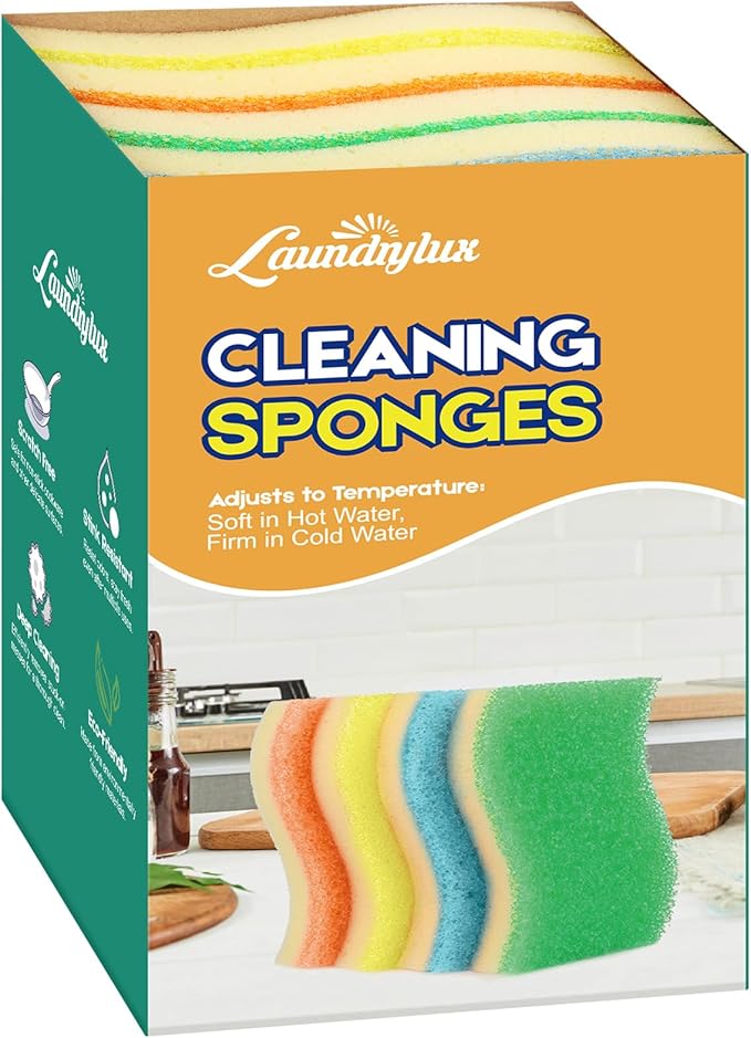 LAUNDRYLUX Scrub Sponge, 4 Pack Dual-Sided Temperature-Responsive Scrubber