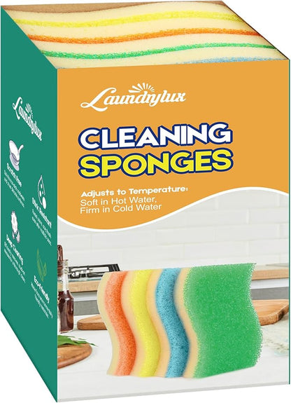 LAUNDRYLUX Scrub Sponge, 4 Pack Dual-Sided Temperature-Responsive Scrubber