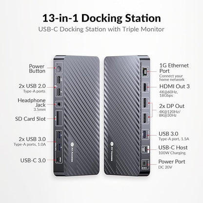 AV Access Docking Station 3 Monitors, 8K@30Hz Single Display, Triple 4K Display