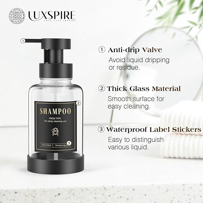 Luxspire Foaming Soap Dispenser, Glass Foam Pump Soap Dispenser, Non-Slip Hand