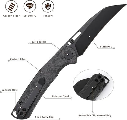 Folding Pocket Knife, 3.1" Stonewash Blade EDC Knife with Safety Liner Lock, Small Pocket Knife with Clip for Men, Sharp Camping Hiking Hunting Survival Knives