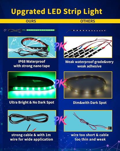 Green Led Strip Lights,DUOFU365 Marine Boat Led Navigation Lights 30CM 15 SMD IP67 Waterproof Auto Interior Lights for Home Decoration Car Motorcycles Boat Golf Cart Truck with 3M Tape(6PCS)
