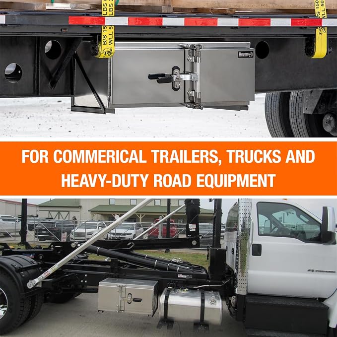 Buyers Products 1762624, 18x24x48 Smooth Aluminum Underbody Truck Tool Box with Double Barn Door, Cam‑Lock Hardware, Rain Gutter Seal, Universal Mount Storage for Flatbed and Trailer Use