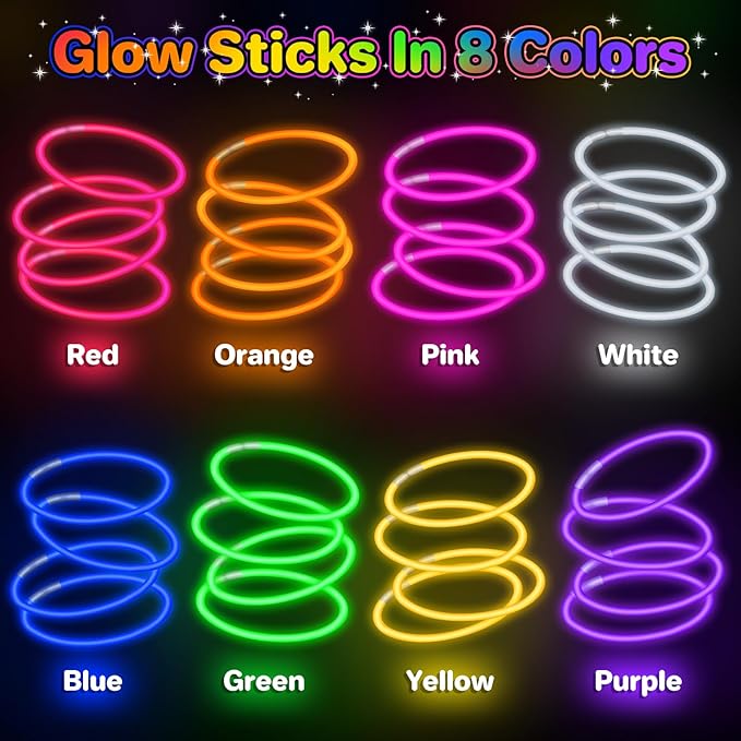 SpringFlower 100 PCS Glow Sticks Bulk Party Favors, 8" Glow in the Dark Party Supplies, Light Sticks for Party Favors Glow Necklaces and Bracelets for Kids or Adults