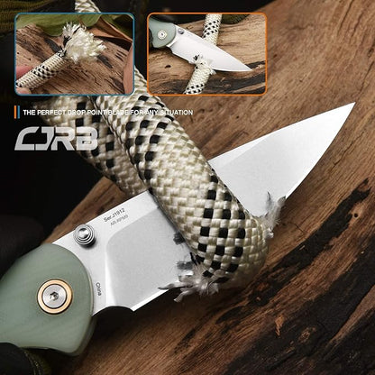 CJRB Feldspar Pocket Folding Knife Stonewash AR-RPM9 Steel Blade G10 Tactical Handle EDC Knives Green-Large (J1912)