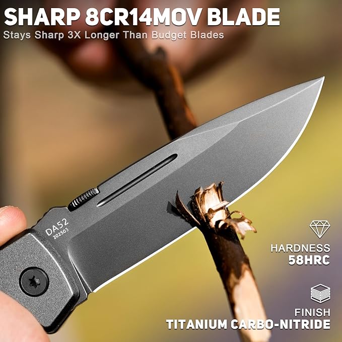NedFoss DA52 Pocket Knife for Men, 3.5" Compact EDC Knife, Lightweight Camping Folding Knife with Clip, Rosewood Handle with Aluminium Bolster, Liner Lock
