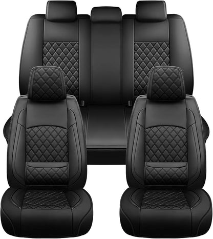 Car Seat Covers Compatible with Hyundai Equus 2011-2016 - Full Set 5 Seats Luxury Leather All-Weather Seat Cushions & Protectors, Waterproof & Breathable, Airbag Compatible (Black)