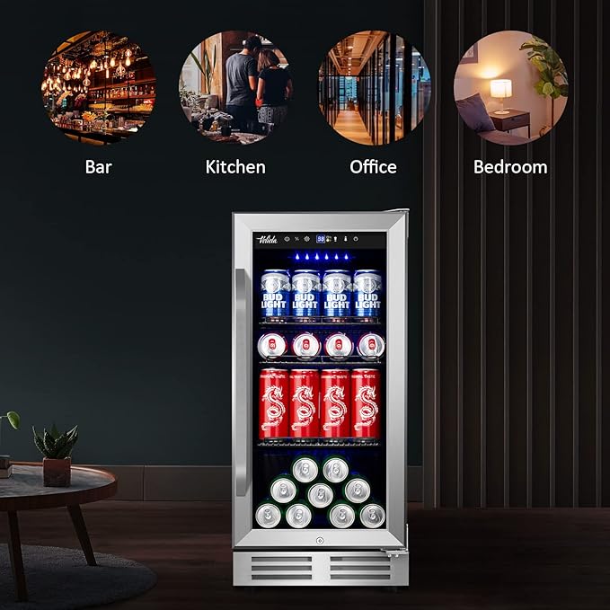 15'' Beverage Refrigerator and Beer Fridge Under Counter Built-in or