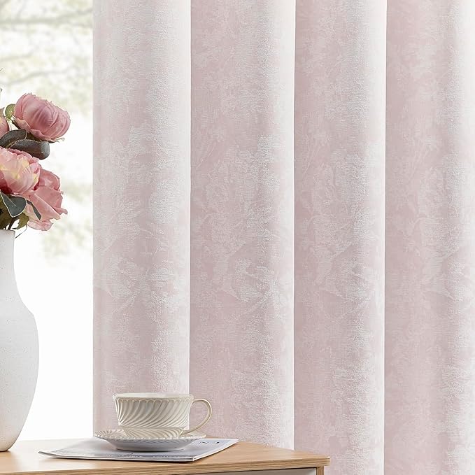 Beauoop Pink Floral Jacquard Blackout Curtains 72 Inches Long 2 Panels