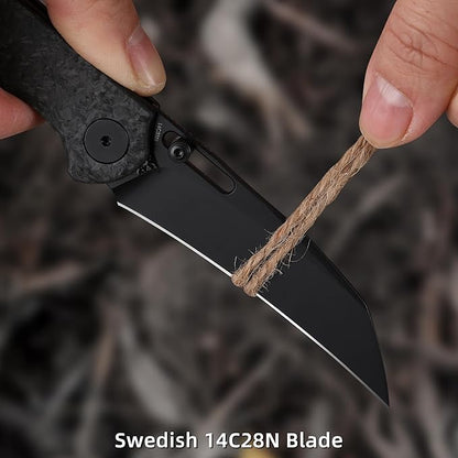 Folding Pocket Knife, 3.1" Stonewash Blade EDC Knife with Safety Liner Lock, Small Pocket Knife with Clip for Men, Sharp Camping Hiking Hunting Survival Knives