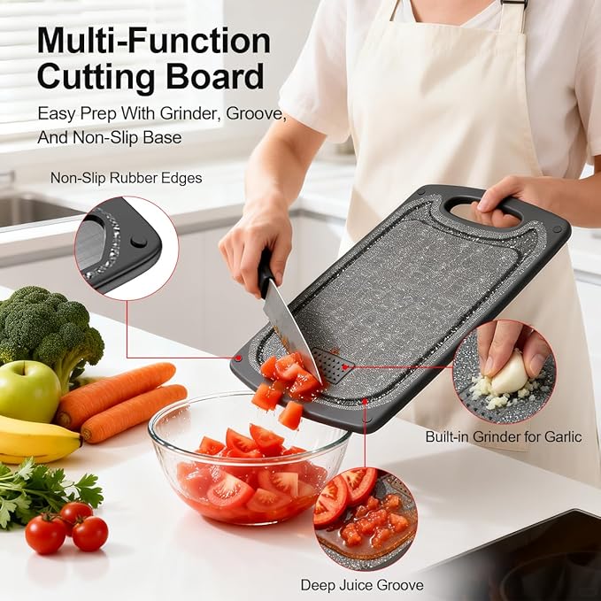 Viretang Metal Cutting Boards for Kitchen, Functional Large Black Plastic