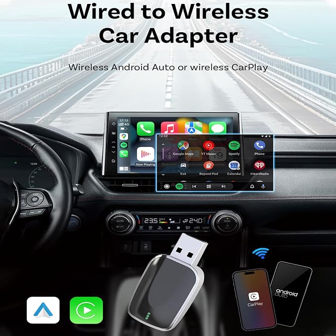 Wireless Carplay Adapter for Hyundai Nexo 2020 2021 2022 2023 2024, 2 in 1 Android Auto/Carplay Wireless Adapter Auto Reconnect Accessories
