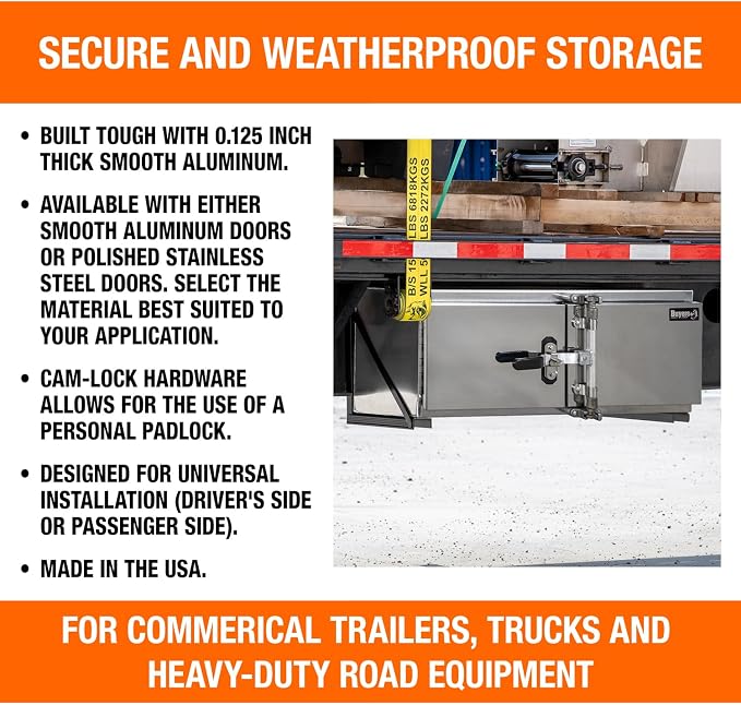 Buyers Products 1762624, 18x24x48 Smooth Aluminum Underbody Truck Tool Box with Double Barn Door, Cam‑Lock Hardware, Rain Gutter Seal, Universal Mount Storage for Flatbed and Trailer Use