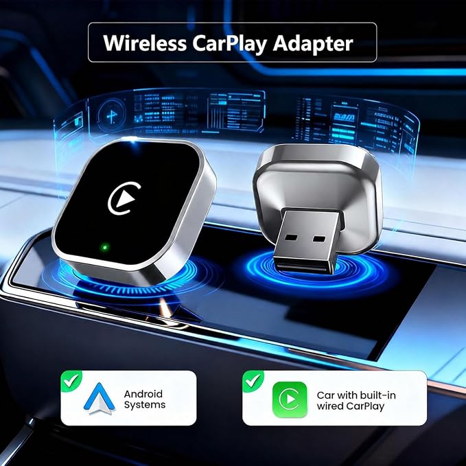 2 in 1 CarPlay Adapter for Passport 2019 2020 2021 2022 2023 2024 2025 2026, CarPlay Wireless Adapter with Auto Reconnect Fast Pairing Bluetooth Connection Compact USB Dongle
