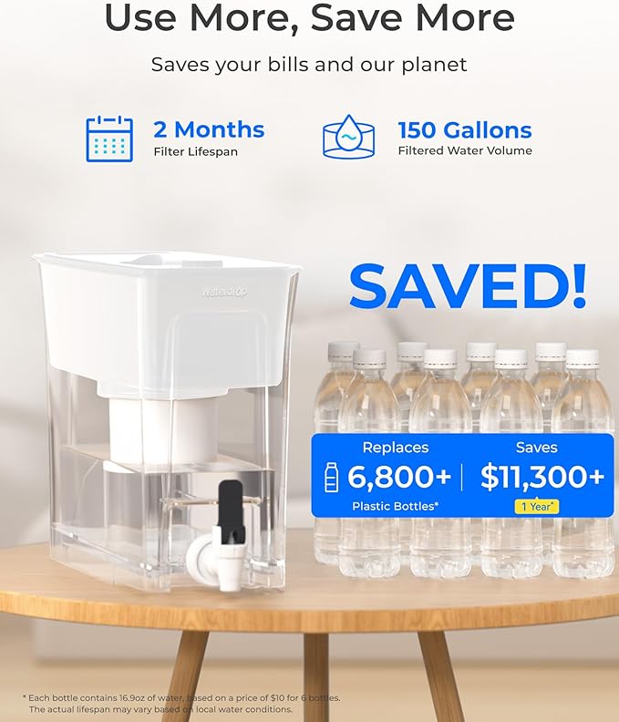 Waterdrop Fluoride-Reducing Water Filter Dispenser, 150-Gallon Long-Life