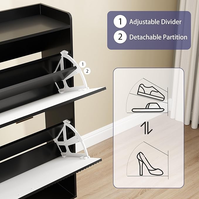 Shoe Cabinet Storage for Entryway: 32" Black Shoe Organizer Cabinet