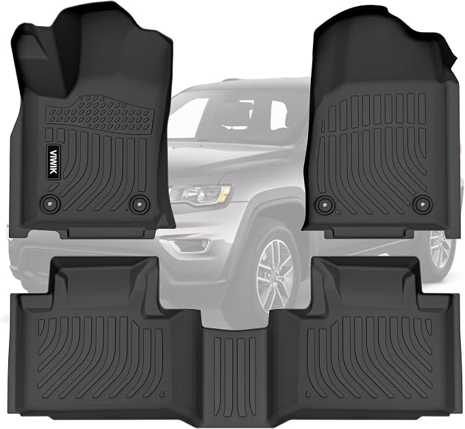 VIWIK Floor Mats for Jeep Grand Cherokee 2021-2016, Anti Slip 3D Floor Liners, TPE Waterproof Car Mats, Custom Fit All Weather Protection for Grand Cherokee SUV Accessories, Front & Rear