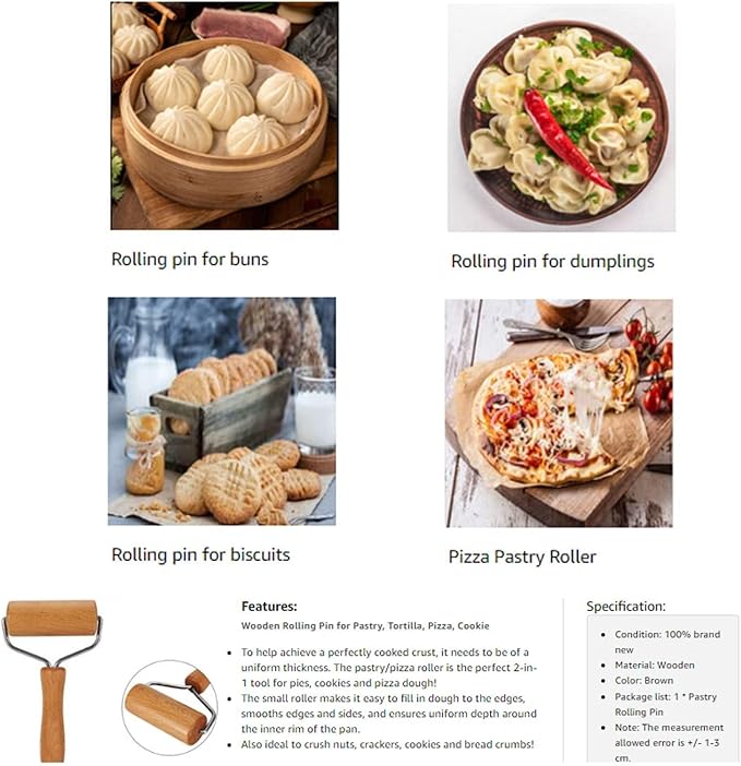 Small Rolling Pin, Wooden Dough Roller, Non-Stick Pizza Roller, T Type Rolling