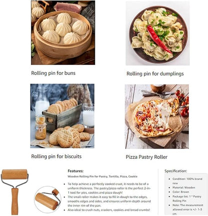 Small Rolling Pin, Wooden Dough Roller, Non-Stick Pizza Roller, T Type Rolling
