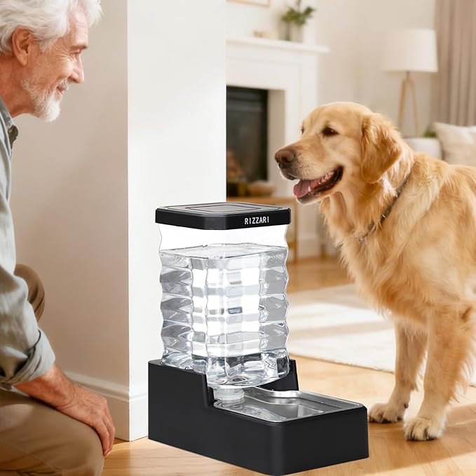 RIZZARI Stainless Steel Pet Water Feeder: 9L Large Gravity Waterer