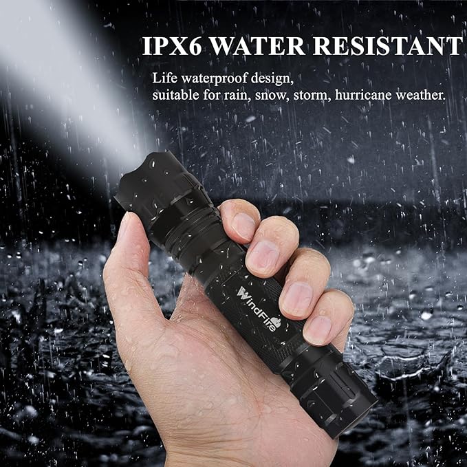 WINDFIRE 2 Pack LED Flashlight Single Mode, Super Bright Tactical Flashlights, Small Portable Water Resistant Handheld Flash Lights for Camping, Hiking, Emergency
