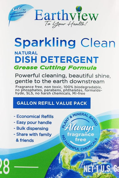 Fragrance Free, Free & Clear, Liquid Dish Soap, 128 Fl Oz (1-Gallon) |For Environmental Sensitivities (MCS, EI, free of MI, Sulfate, SLS) Sensitive Skin, Plant Based, Unscented