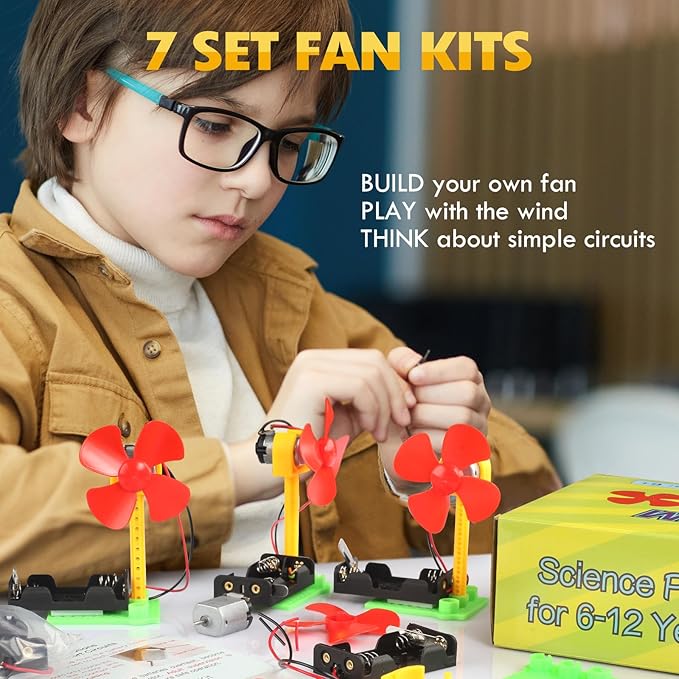 STEM Toys Science Kits, 7 Bulk Electric Circuit Kit for Kids Classroom, STEAM Activities Crafts Electrical Experiment 2nd 4th 5th Grade STEM Gifts, Build a Fan Activity Projects School Party Favors