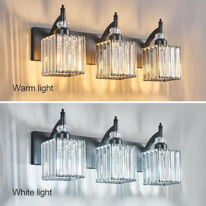 BBLLWJ Modern Bathroom Vanity Light 3-Light Black Crystal Light Fixtures Over