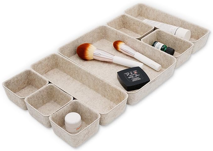 Welaxy Desk Drawer Organizer Tray, 8-Piece Beige Office Storage, Nordic