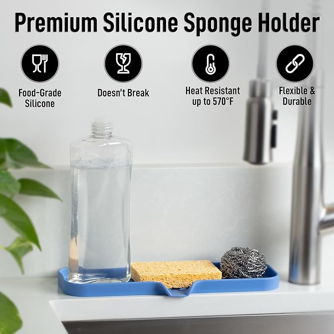 Zulay Kitchen Large Silicone Sponge Holder – Flexible Sink Organizer Tray