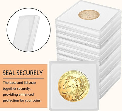 40 Pcs Coin Holders for Collectors, Clear Coin Cases with 5-Size Sponge Gaskets 20/25/30/35/40mm, Plastic Coin Slabs and Coin Protectors for Silver Dollar Collectors Collection Supplies, White