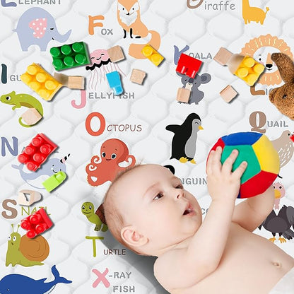 Baby Play Mat，Thick Soft 50" X 50" Playpen mat, Non-Slip and Machine Washable Baby Play Mats for Floor，Crawling Mat for Babies, Toddlers & Infants to Play and Learn (Animal Alphabet-A)