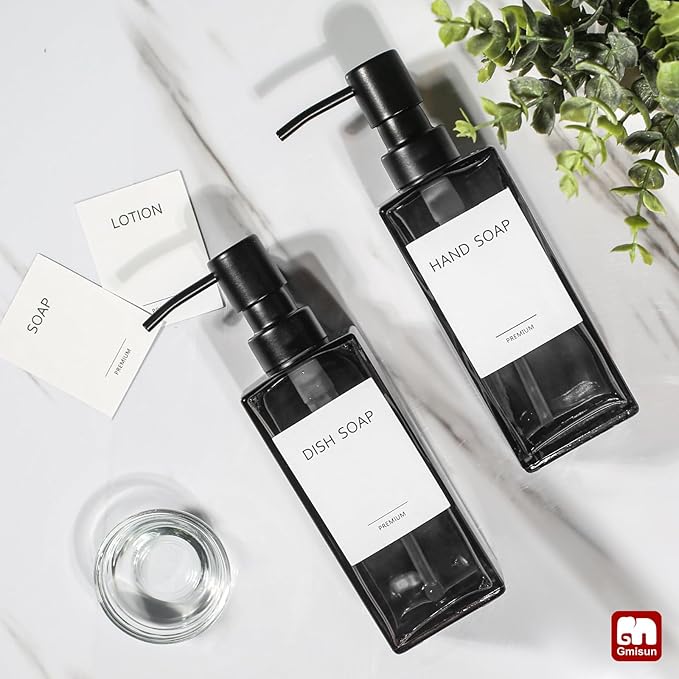 GMISUN Black Glass Soap Dispenser, Hand Soap Dispenser