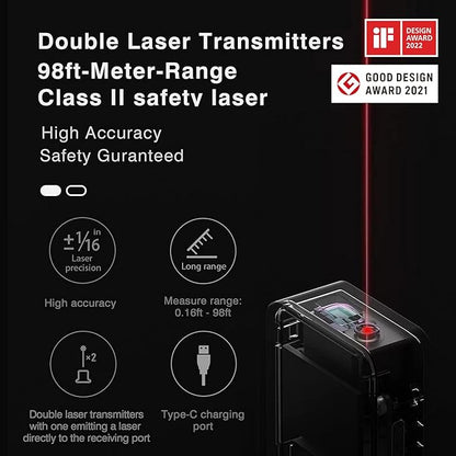 HOTO Laser Measuring Tool, Pocket-Size 98Ft Digital Laser Tape Measure ±2mm