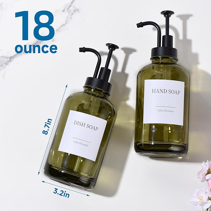 Glass Soap Dispenser with Pump, Dish and Hand Soap Dispenser