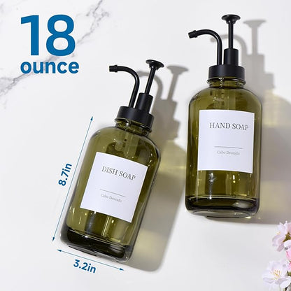 Glass Soap Dispenser with Pump, Dish and Hand Soap Dispenser