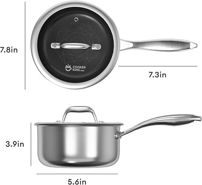 COOKER KING 2 Quart Stainless Steel Saucepan, Nonstick Sauce Pan, Ceramic Suce