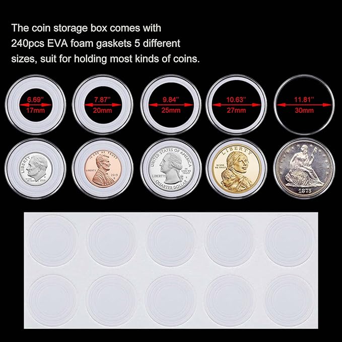 100 Pieces 30mm Coin Capsules Coin Holders for Collectors, with Foam Gasket and Plastic Storage Organizer Box, 5 Sizes (17/20/25/27/30mm) Coin Case for Coin Collection Supplies