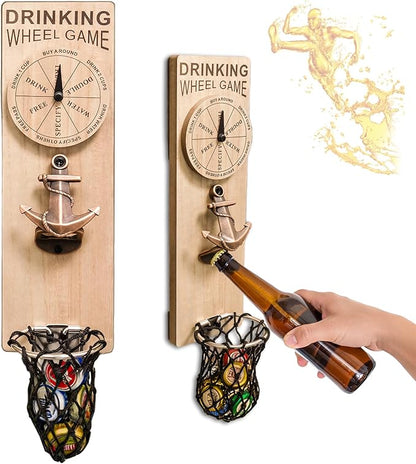 Magnetic Bottle Openers with Catcher, Wall Mounted Wooden Beer Bottle Opener