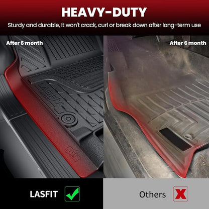 LASFIT Floor Mats for 2002-2008 Dodge Ram 1500 Quad Cab, 2003-2009 for 2500/3500 Bench Seating, Not Fit Have 4X4 Shifter, All Weather TPE Custom Fit Car Mats Floor Liners 1st & 2nd Row, Black