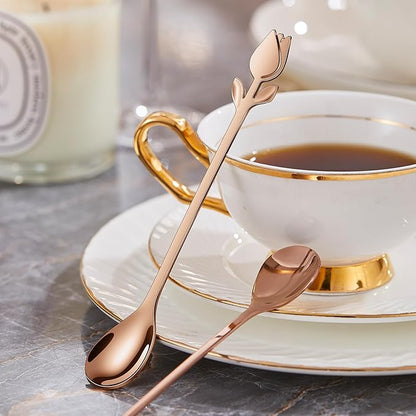 Rose Gold Tulip/Rose Handle 12-Pcs Mini Coffee Spoons Set