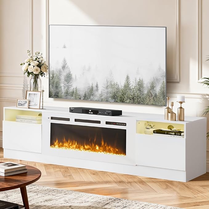YISUFO 80” TV Stand with 36” Electric Fireplace, Large Modern Media
