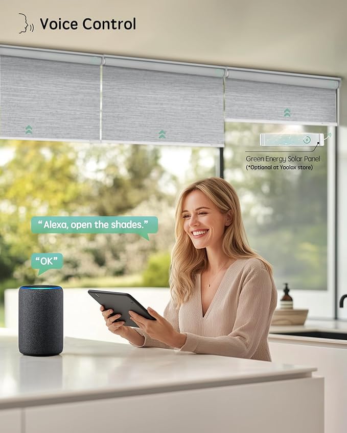 Yoolax Motorized Blinds with Remote, Automatic Window Shades Work with Alexa