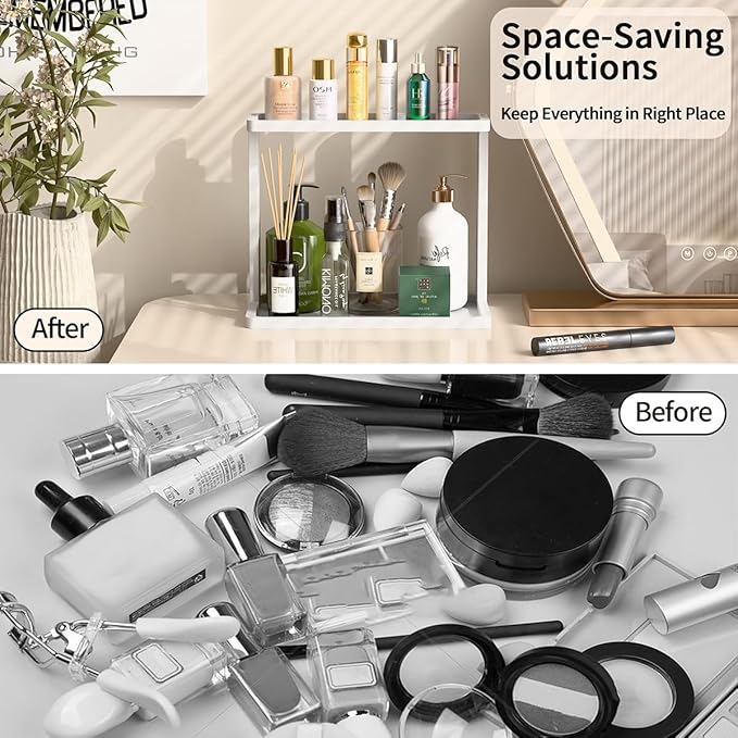 PEKER Bamboo Bathroom Organizer Countertop – Small Vanity Storage Shelf