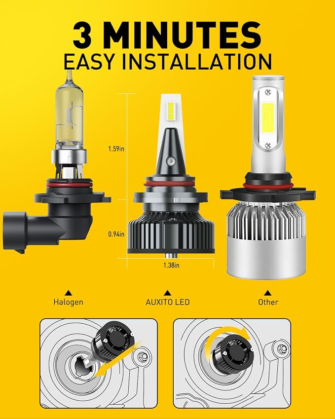 AUXITO 9005 LED HeadIight Bulbs,80000LM 1500％ Brighter Ultra-Bright, Plug N Play, 60,000 Hours Lifespan,Adjustable Beam with Cooling Fan, No Flicker, 99% Compatibility, 2PCS