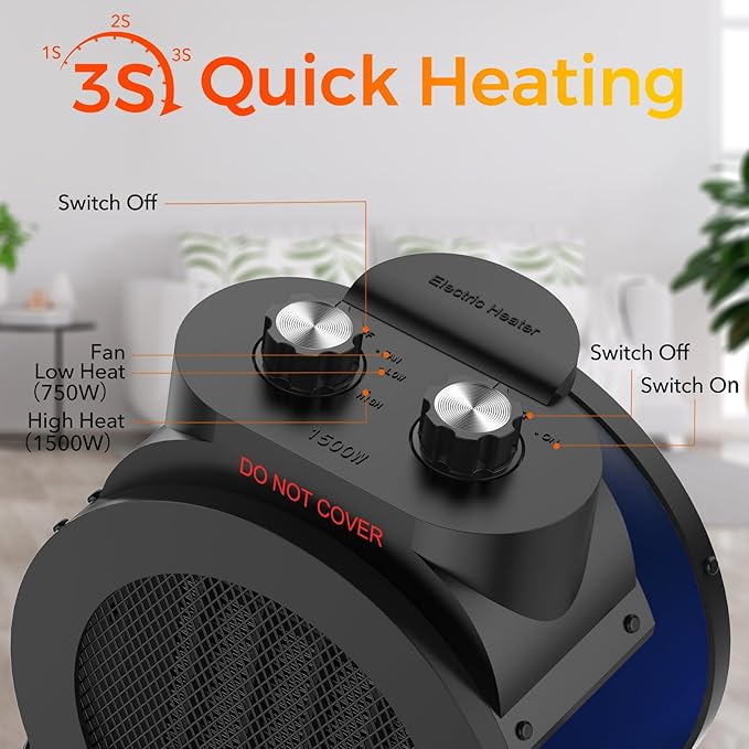 Space Heaters for Indoor Use, 1500W PTC Electric Heater