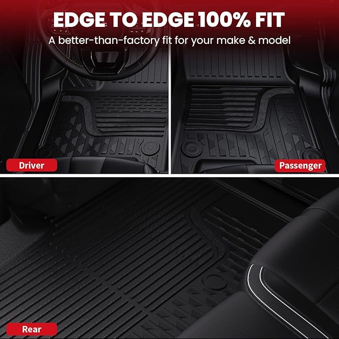 LASFIT Floor Mats for 2013-2018 Dodge Ram 1500 Quad Cab, 2019-2024 Dodge Ram 1500 Classic, Fit for Bucket Seat & Carpet Flooring, All Weather TPE Custom Fit Car Mats Floor Liners 1st & 2nd Row, Black